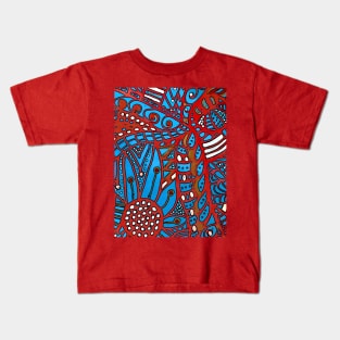 Red, white and blue modern mosaic print Kids T-Shirt